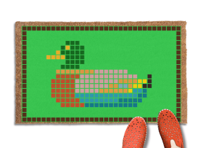 Vintage 80s style Preppy Duck on a kelly green Doormat