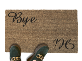 Hi Bye doormat cursive